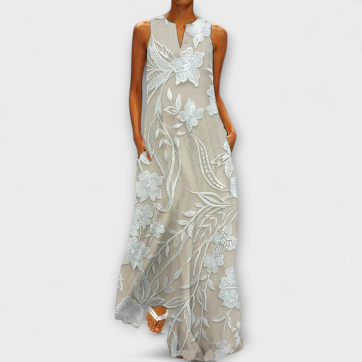 Camila - Vestido maxí botánico blanco con estampado