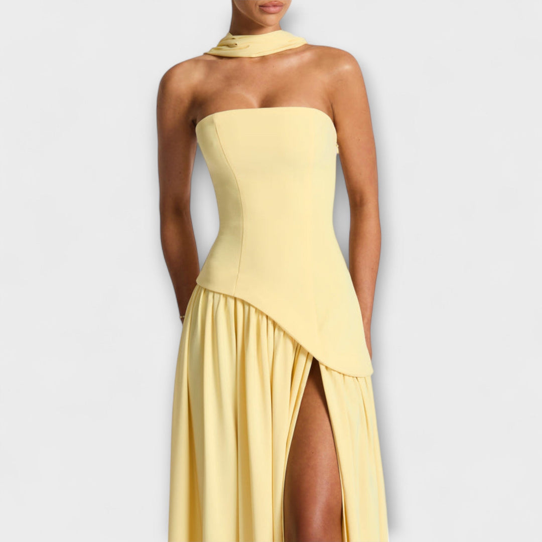Tessa - Vestido Maxi Amarillo con Abertura