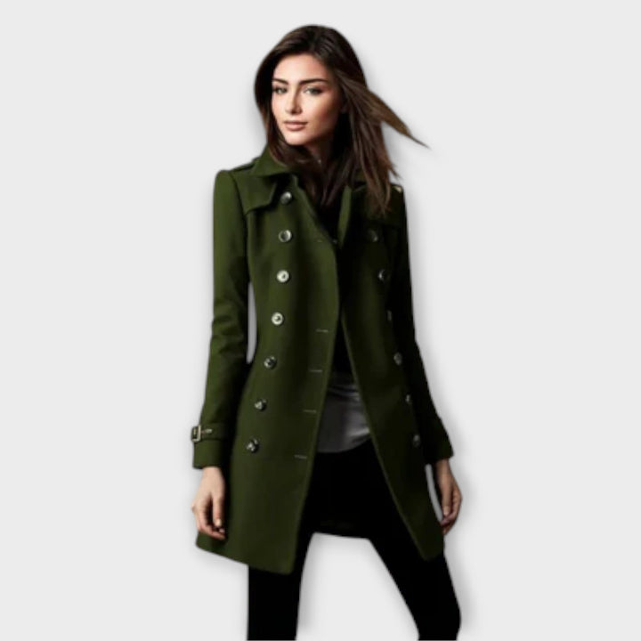 Linda - Trenchcoat azul de doble botonadura