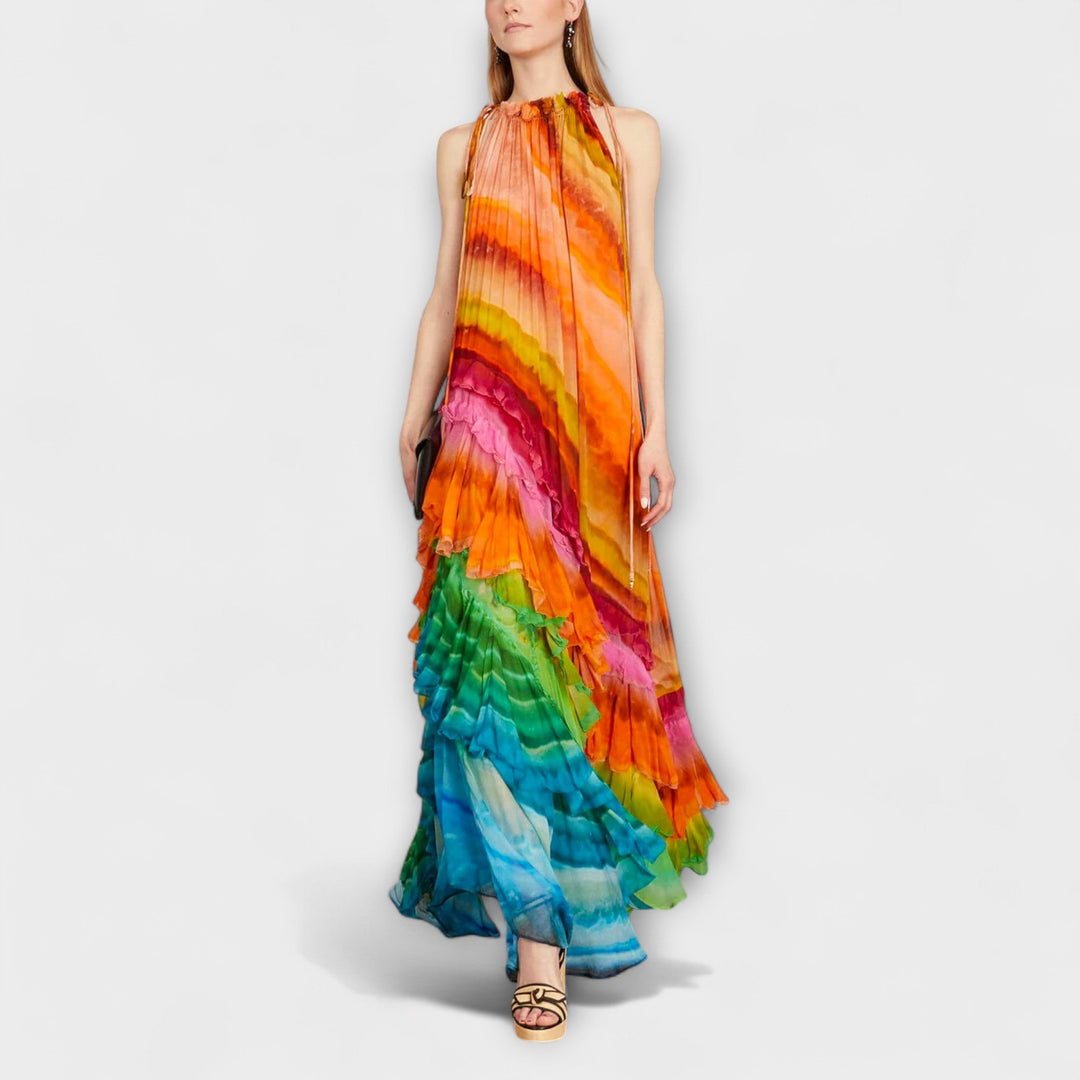 Iris - Vestido Maxivolante en Colores del Arcoíris