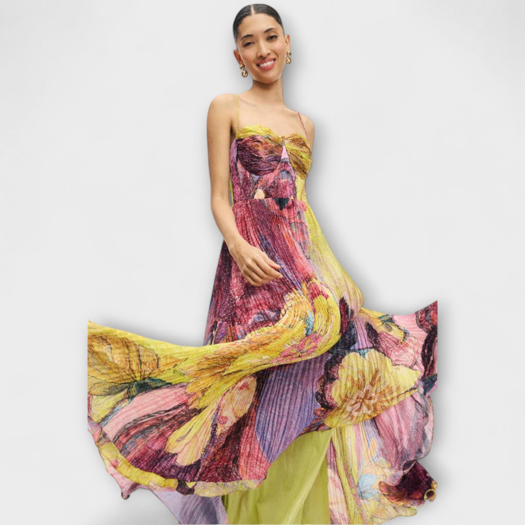 Kiara - Vestido maxí colorido con estampado ikat