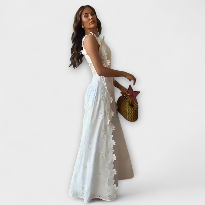 Éliora - Vestido maxi blanco con estampado de flores de encaje