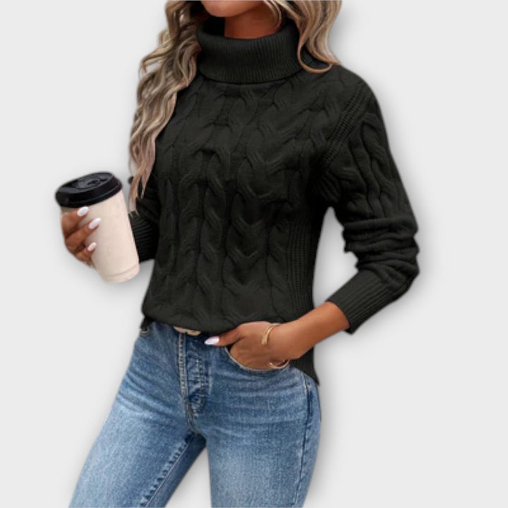 Amelia - Jersey elegante de cuello alto con patrón de trenzas