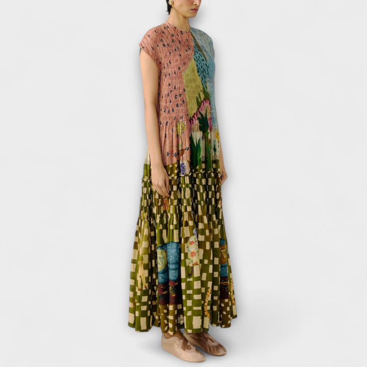 Amara - Vestido maxi plisado con estampado animal