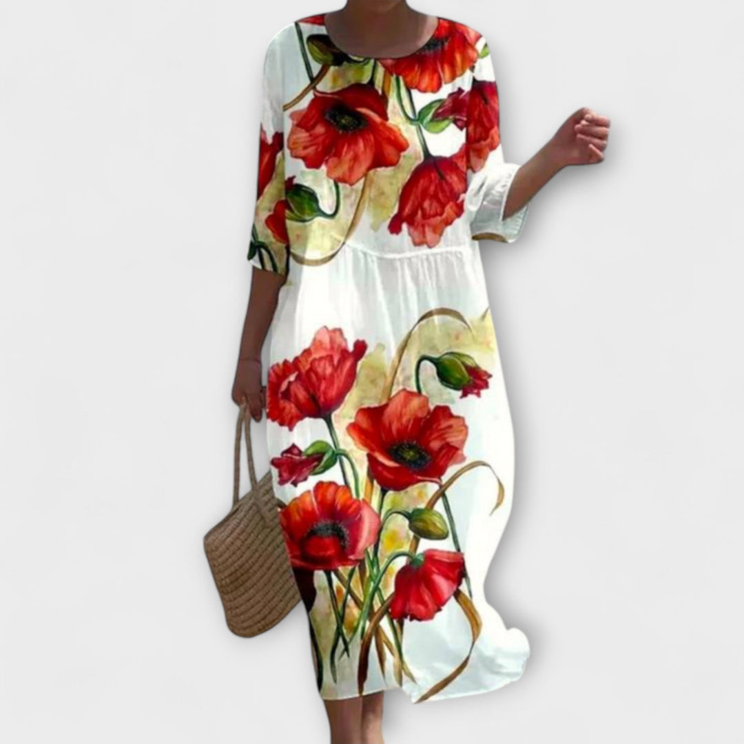 Miranda - Vestido midi verde menta con estampado de rosas