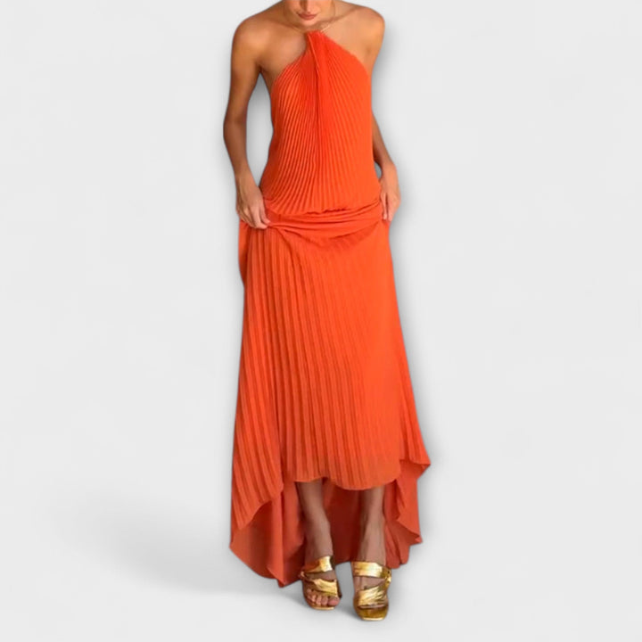 Poppy - Vestido Maxí Naranja con Pliegues