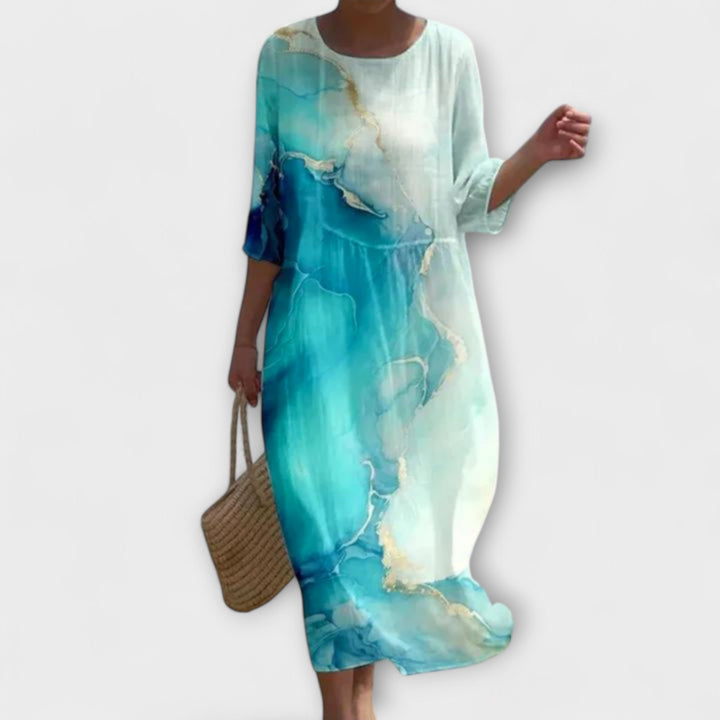 Miranda - Vestido midi verde menta con estampado de rosas