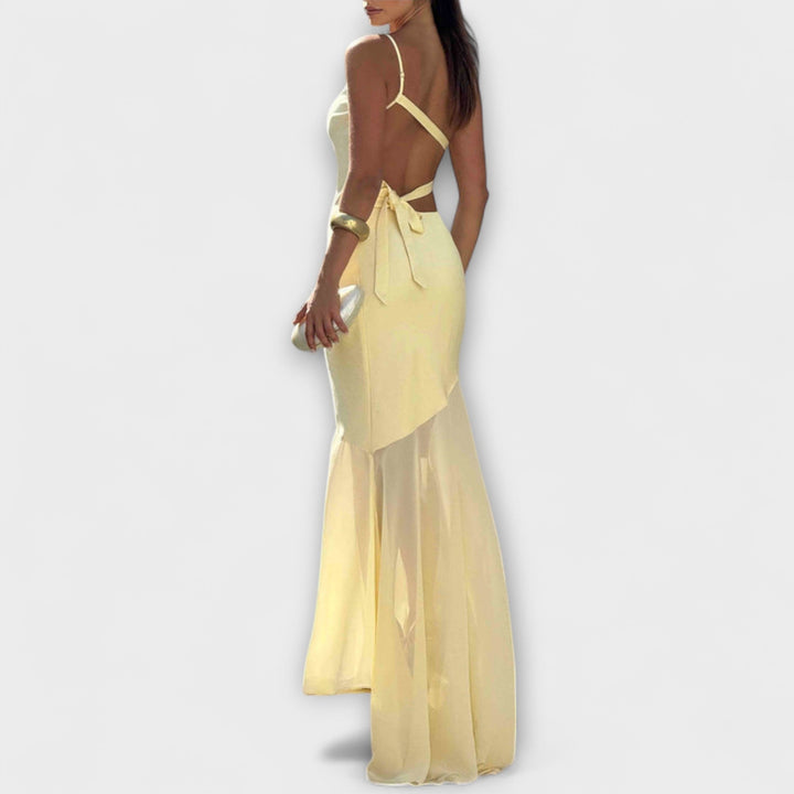 Avalon - Vestido maxi color crema de un solo hombro