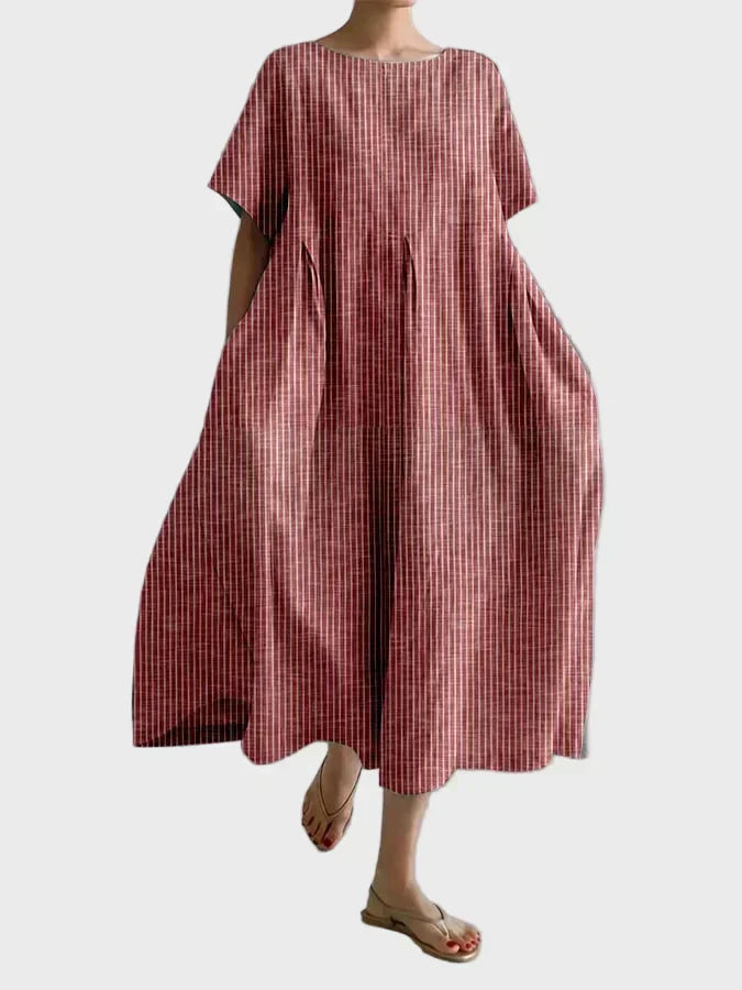 Vestido de lino a rayas rosa