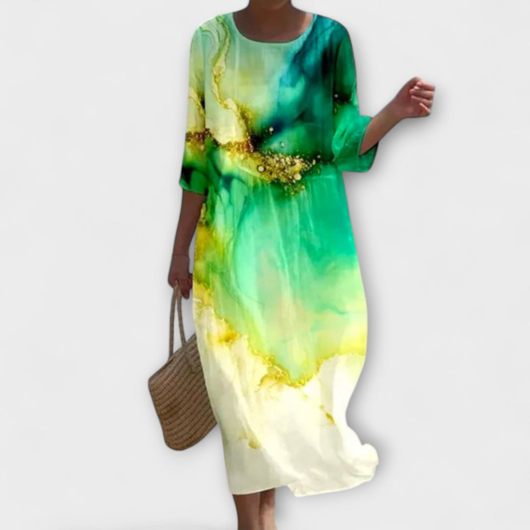 Miranda - Vestido midi verde menta con estampado de rosas