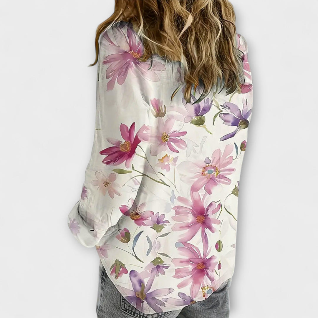 Gaida - Blusa blanca con flores de verano
