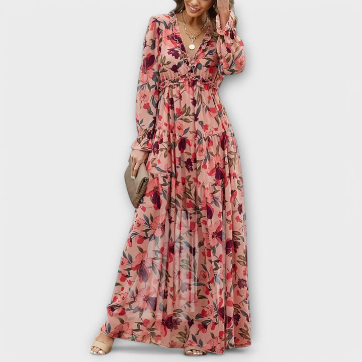 Helen - Vestido maxí rosa con estampado floral