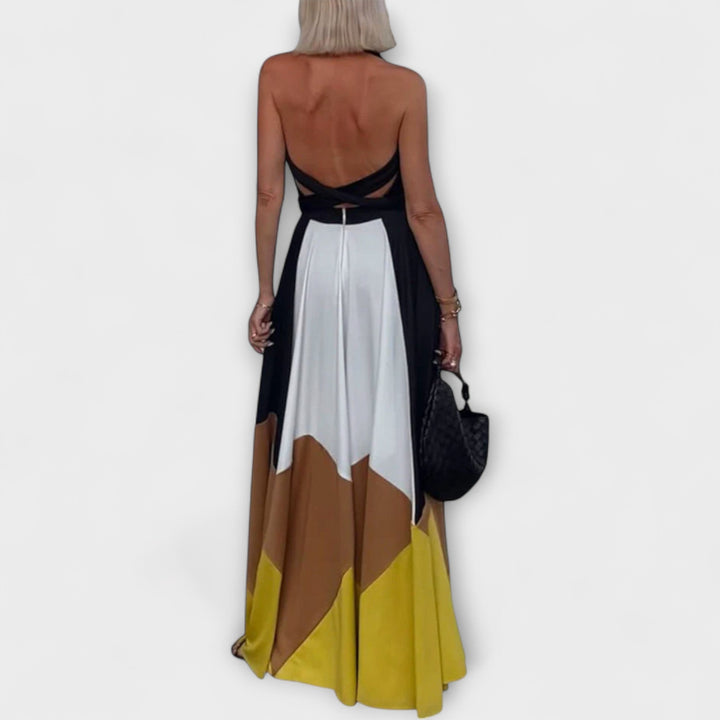 Nava - Maxivestido negro y crema con bloque de color
