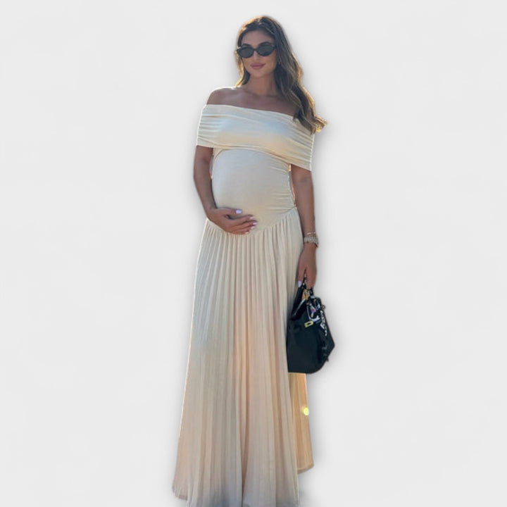 Amara - Vestido de maternidad color crema con pliegues