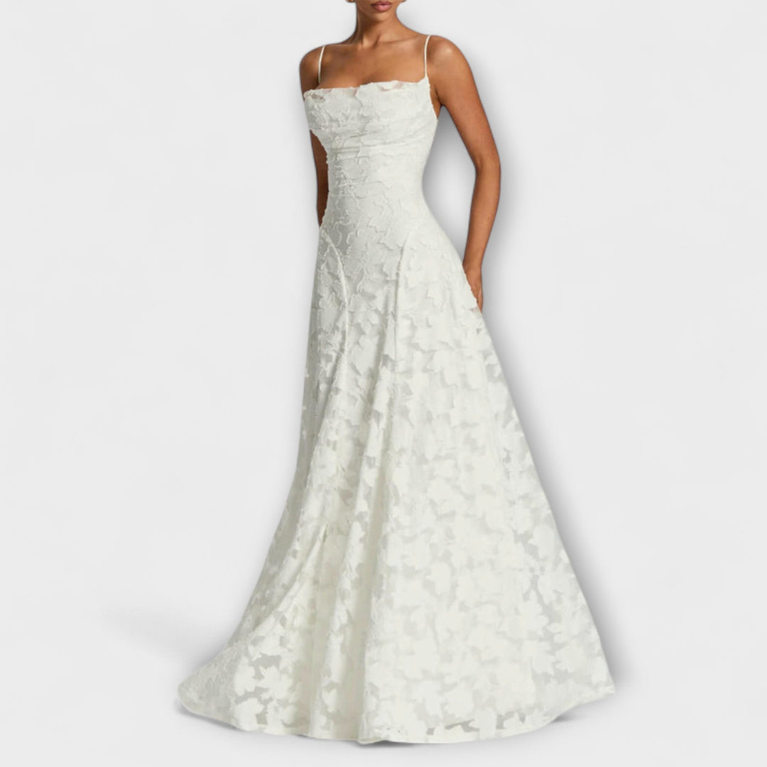 Emberly - Vestido Maxí de Jacquard Blanco
