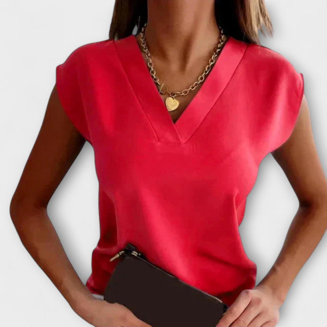 Melanie - Blusa de verano beige con mangas sueltas