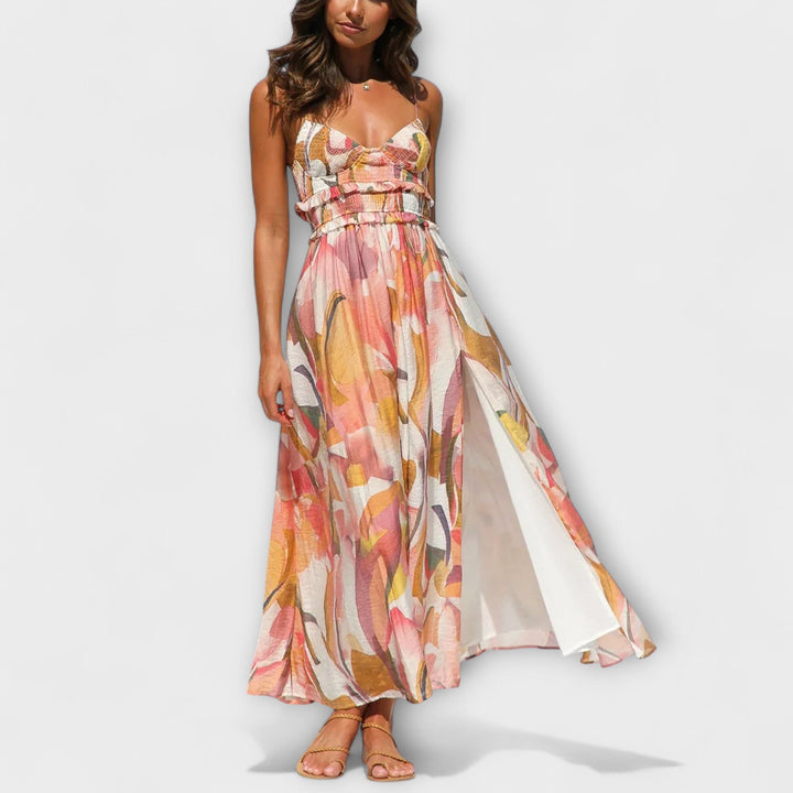 Annalise - Vestido maxi colorido con estampado y abertura