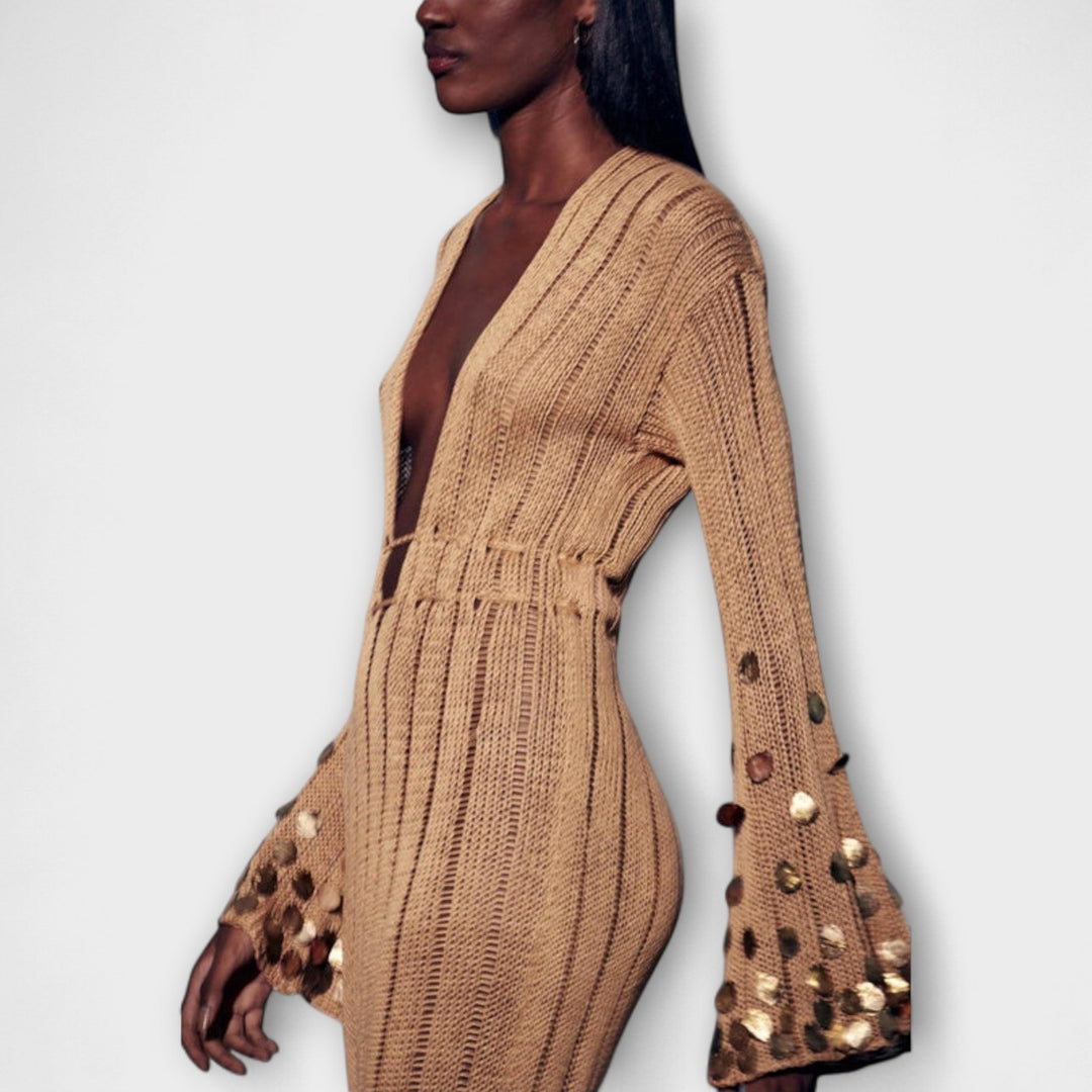Kathleen - Vestido maxí de punto dorado