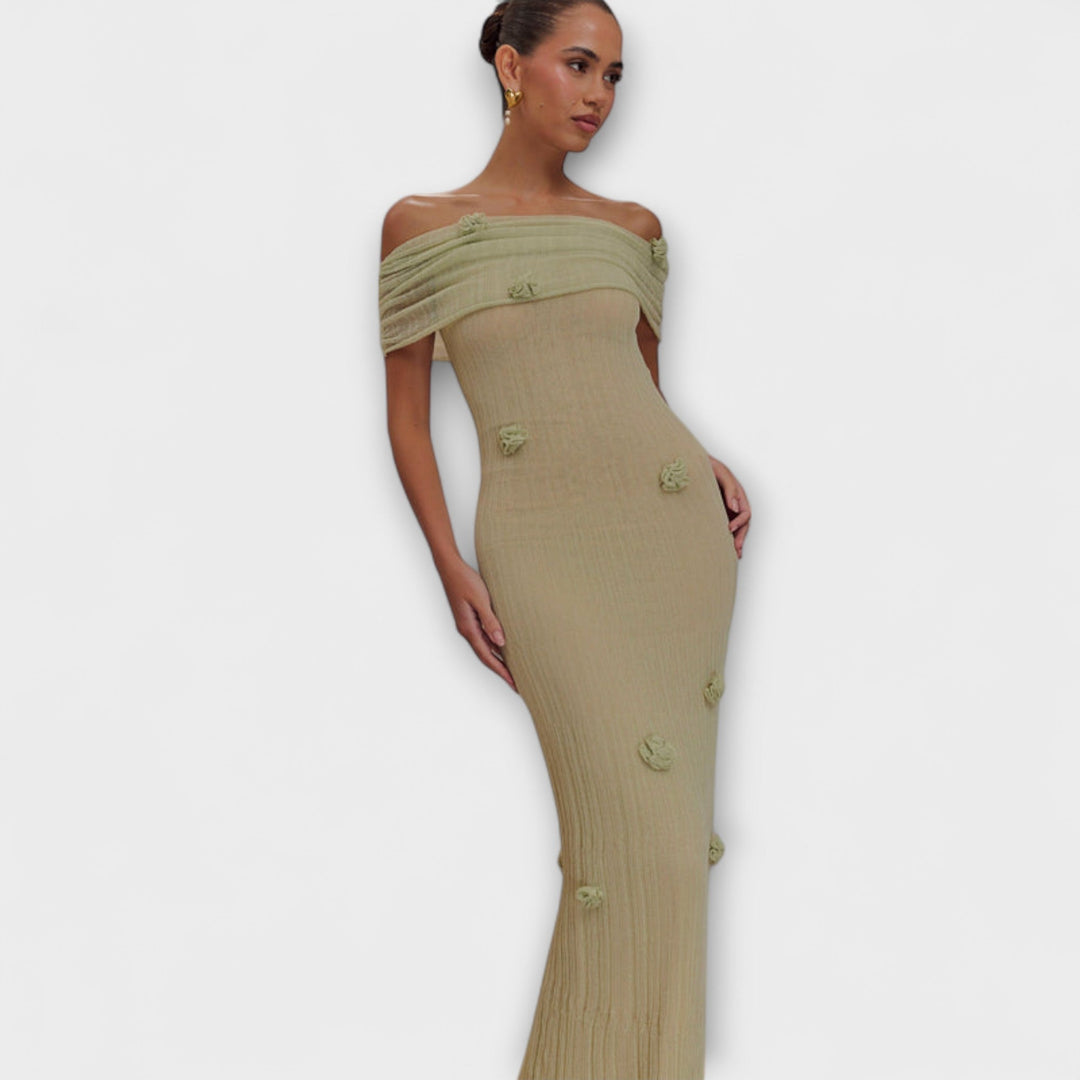 Erica - Vestido Maxi Verde Oliva con Caída Elegante