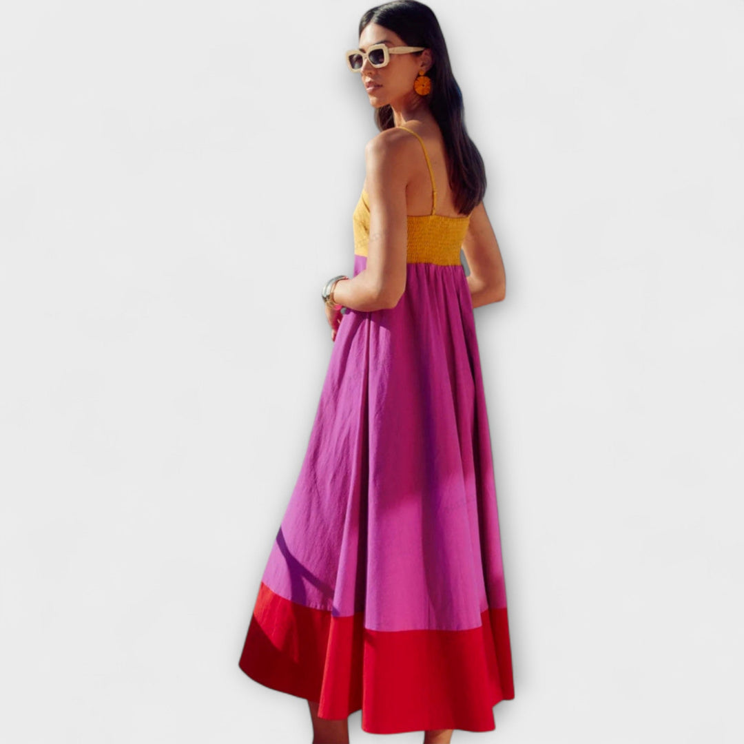 Vestido maxi de bloques de color con tirantes de espagueti