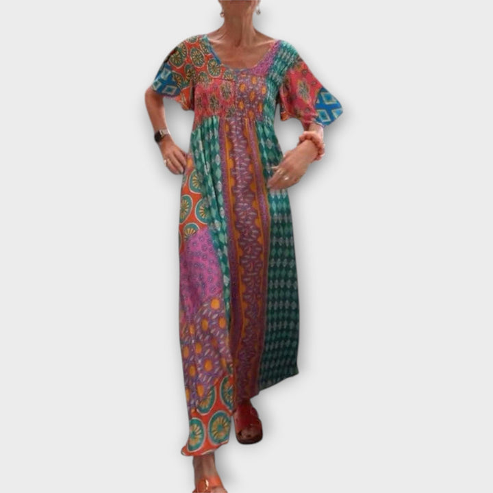 Melania - Vestido bohemio colorido con patrón étnico