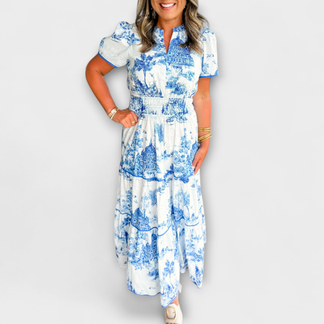 Eliza - Vestido maxi de toile color crema con encaje