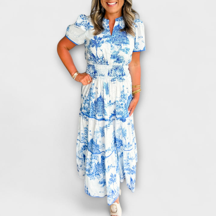 Eliza - Vestido maxi de toile color crema con encaje