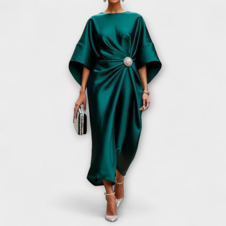 Luxe - Vestido largo de satén azul cielo brillante