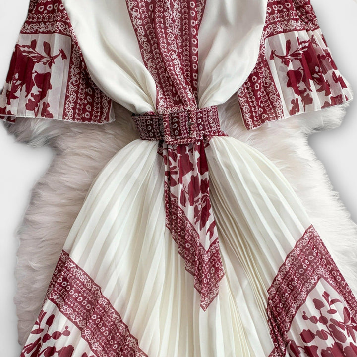 Delilah - Vestido vintage blanco y rojo con cuello alto