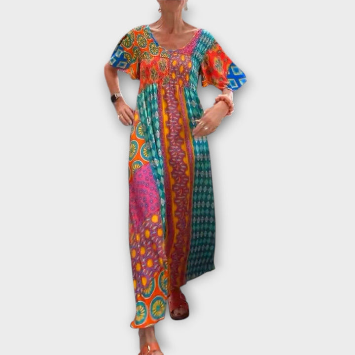 Melania - Vestido bohemio colorido con patrón étnico