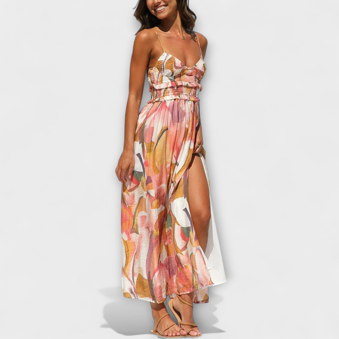 Annalise - Vestido maxi colorido con estampado y abertura