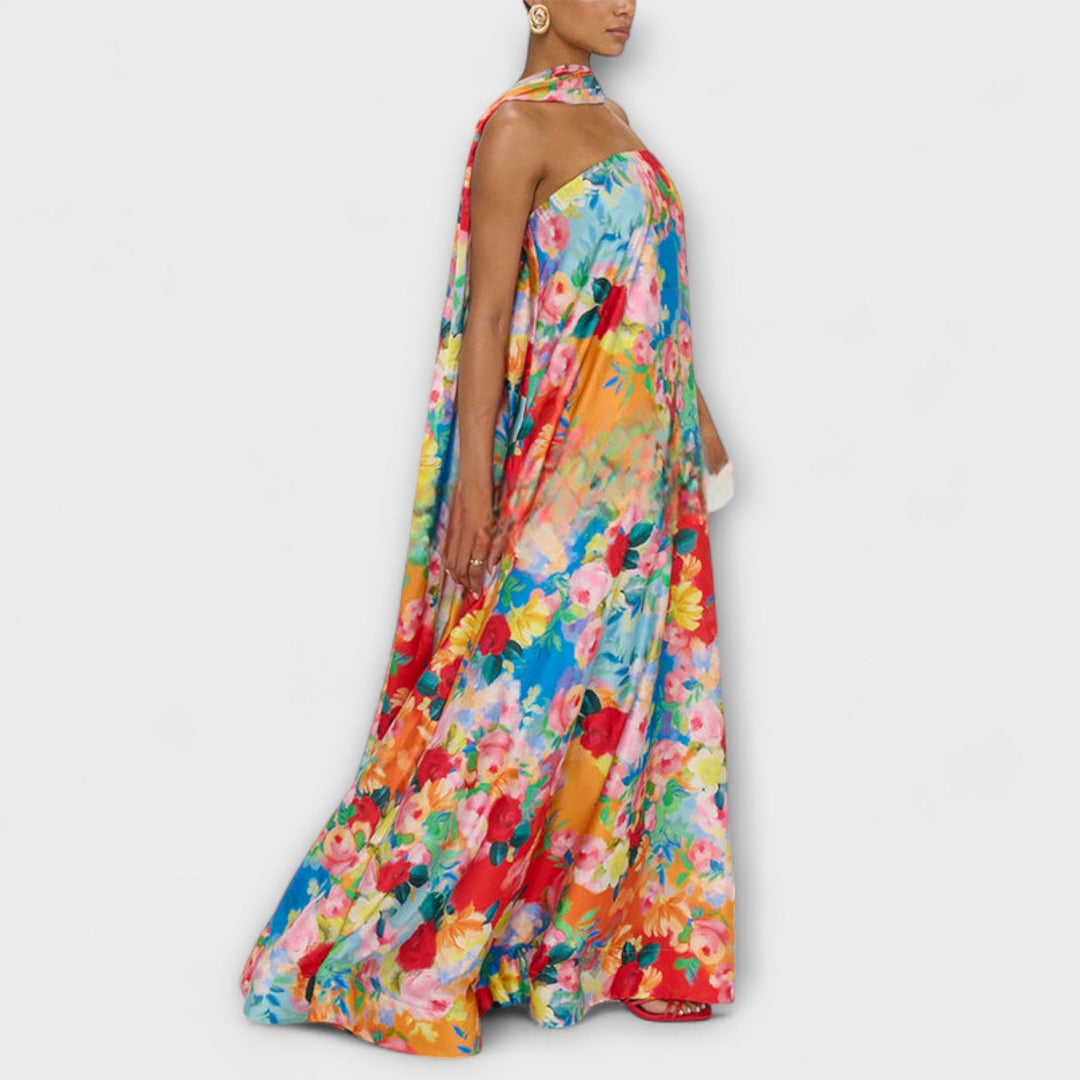 Harlow - Vestido maxí colorido off-shoulder con estampado de flores