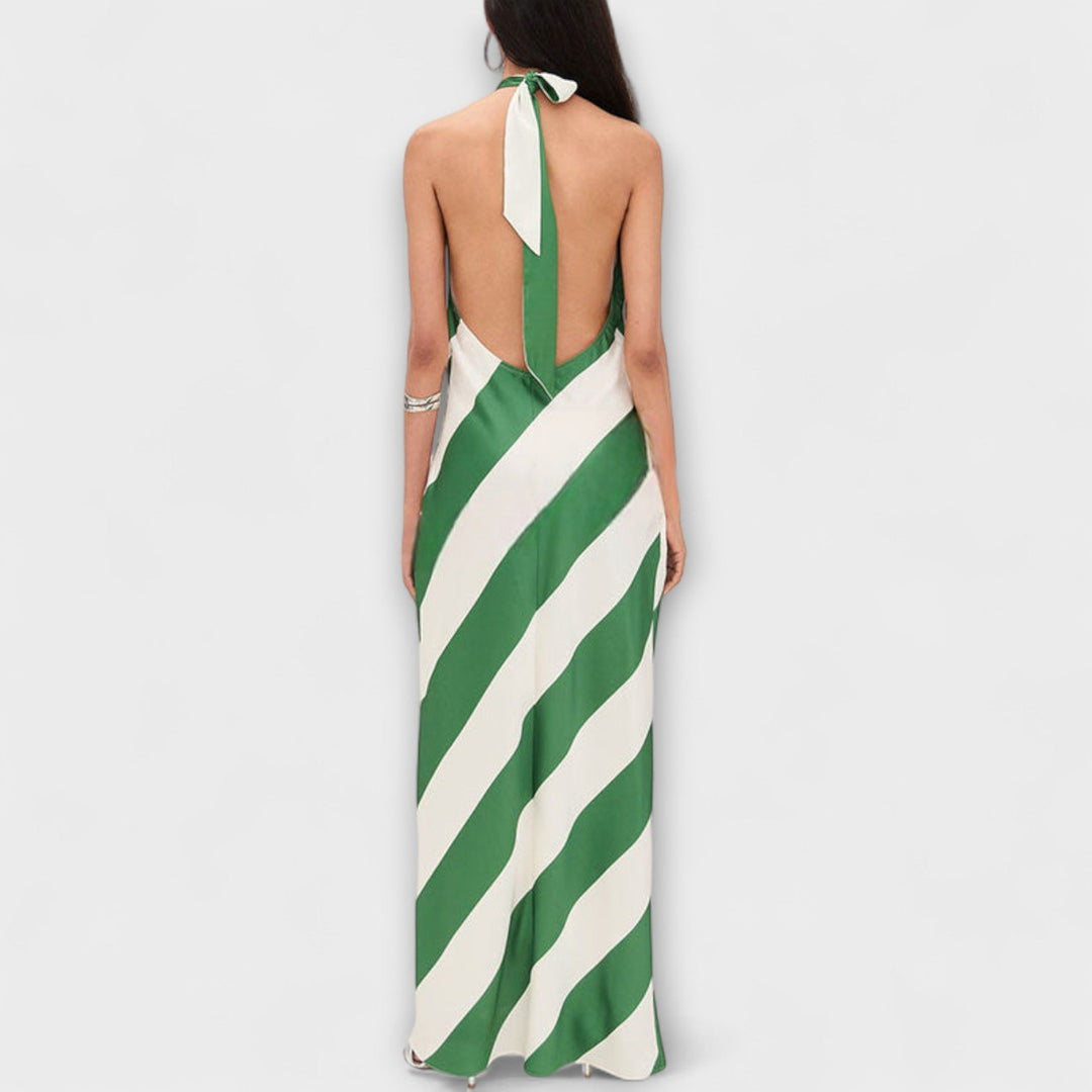 Marlowe - Vestido maxi sin mangas a rayas verde y blanco