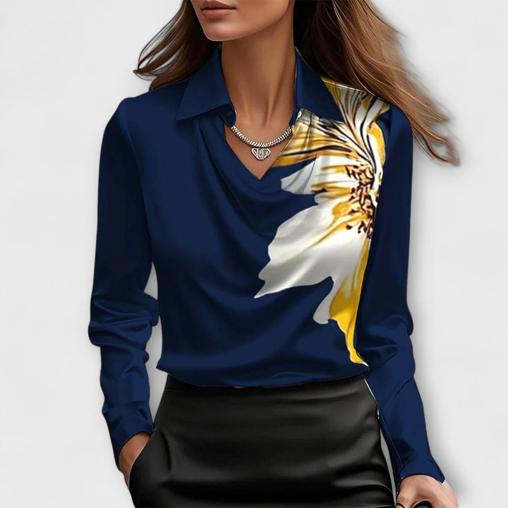 Meli - Blusa brillante color champán con fruncidos
