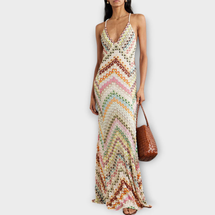 Remi - Vestido maxi colorido con patrón de espiga