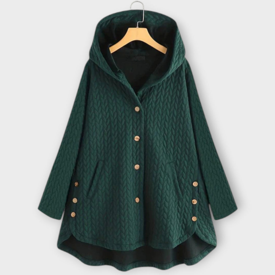 Leslie - Chaqueta negra abrigada con botones y capucha