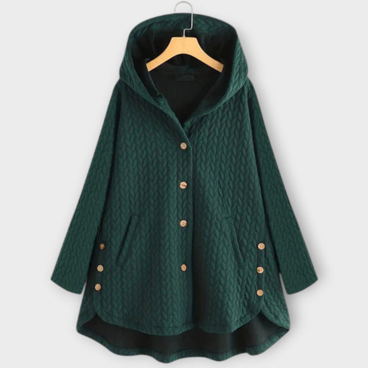 Leslie - Chaqueta negra abrigada con botones y capucha
