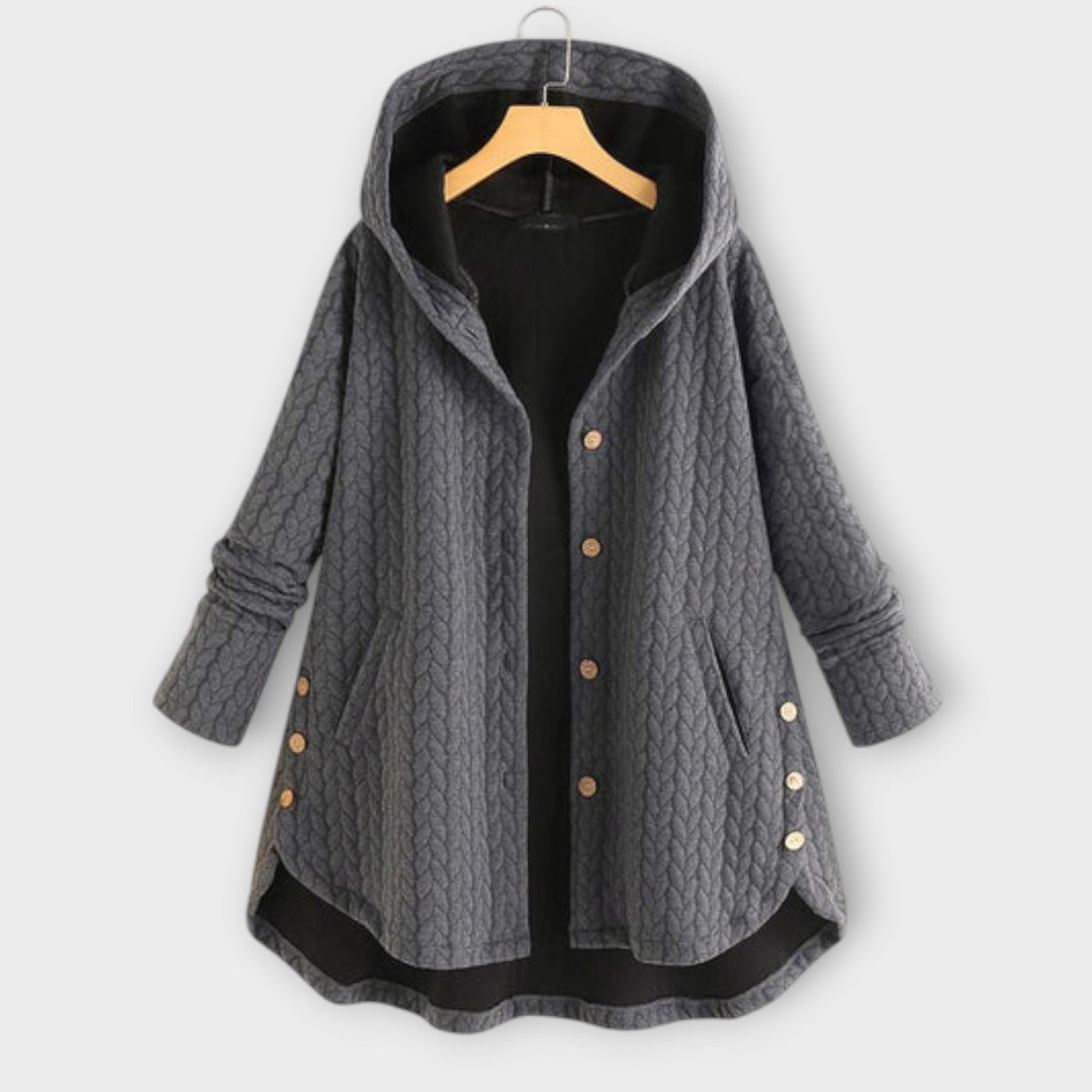 Leslie - Chaqueta negra abrigada con botones y capucha