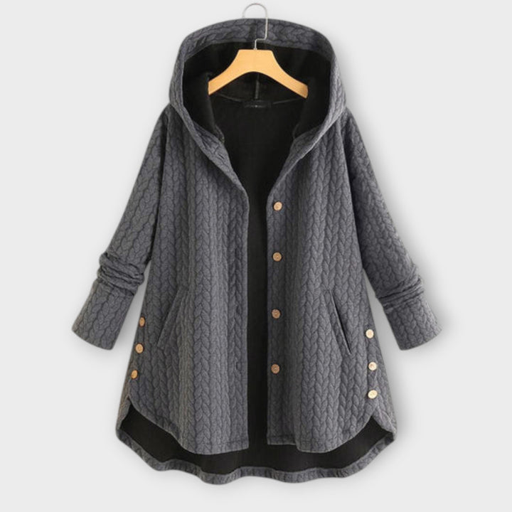 Leslie - Chaqueta negra abrigada con botones y capucha