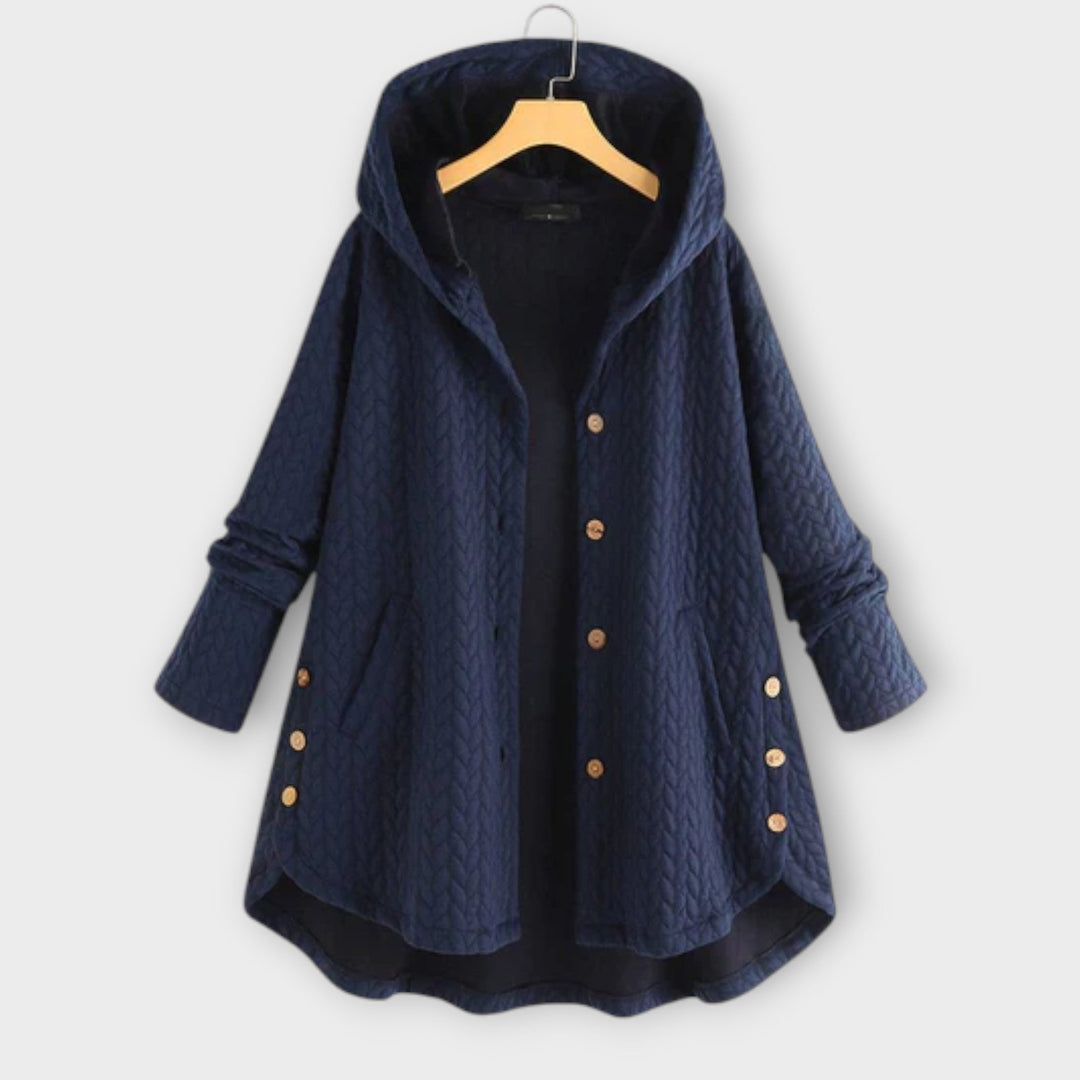 Leslie - Chaqueta negra abrigada con botones y capucha