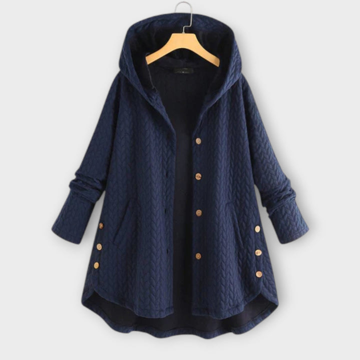 Leslie - Chaqueta negra abrigada con botones y capucha