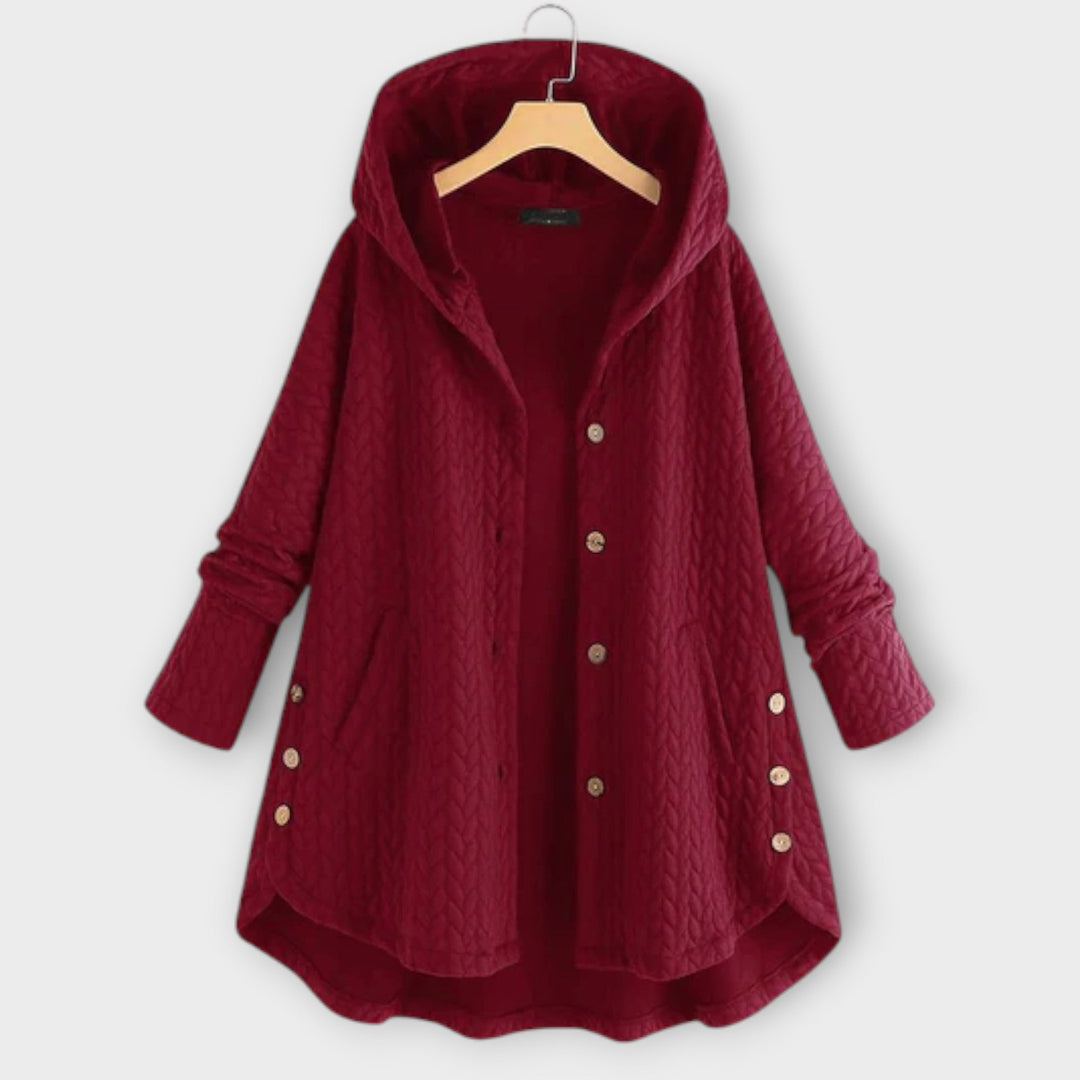 Leslie - Chaqueta negra abrigada con botones y capucha