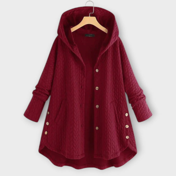 Leslie - Chaqueta negra abrigada con botones y capucha