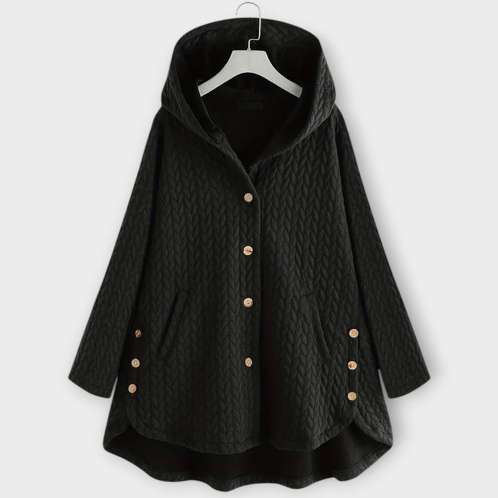 Leslie - Chaqueta negra abrigada con botones y capucha