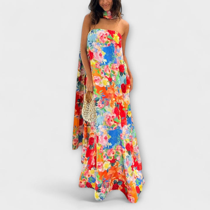 Harlow - Vestido maxí colorido off-shoulder con estampado de flores
