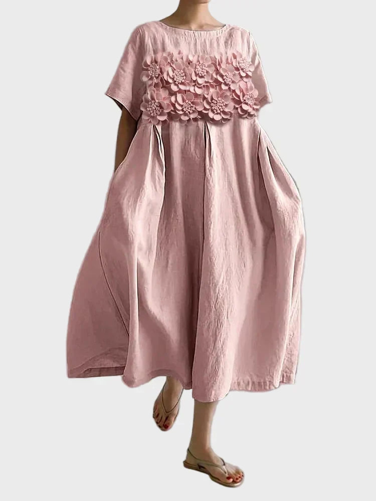 Vestido de lino beige con volantes