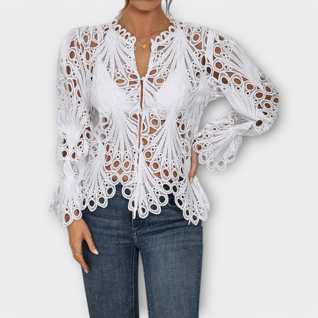 Savannah - Blusa blanca asimétrica con encaje