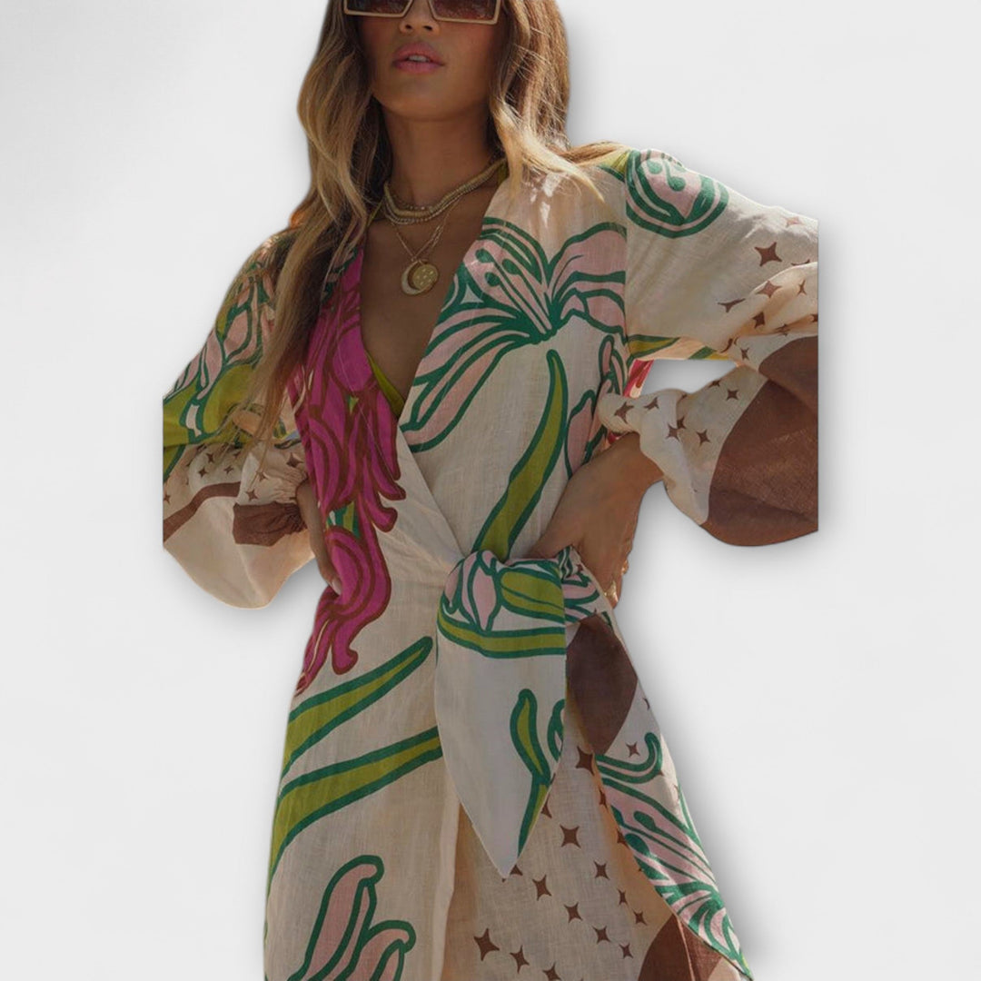 Tracey - Vestido maxi con túnica de color