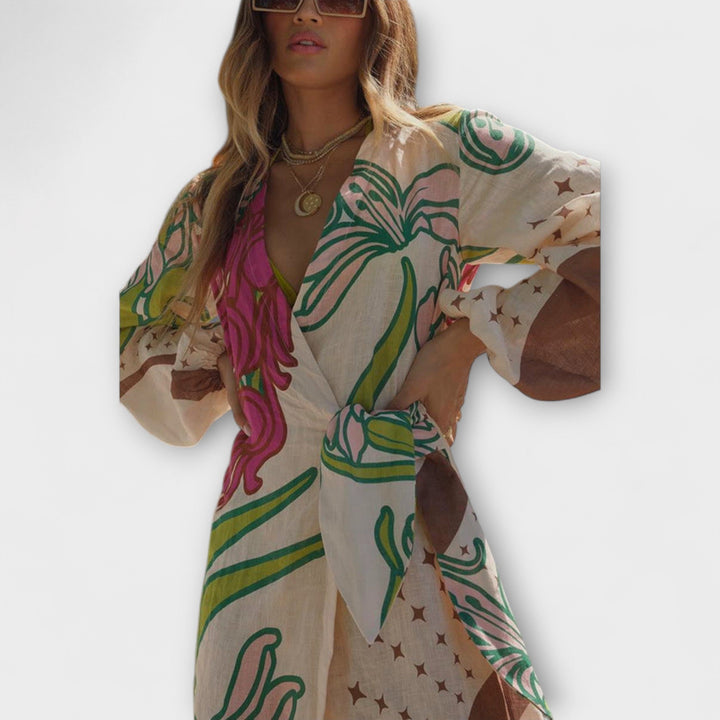 Tracey - Vestido maxi con túnica de color