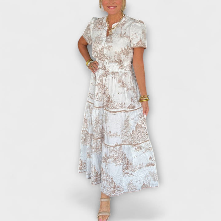 Eliza - Vestido maxi de toile color crema con encaje